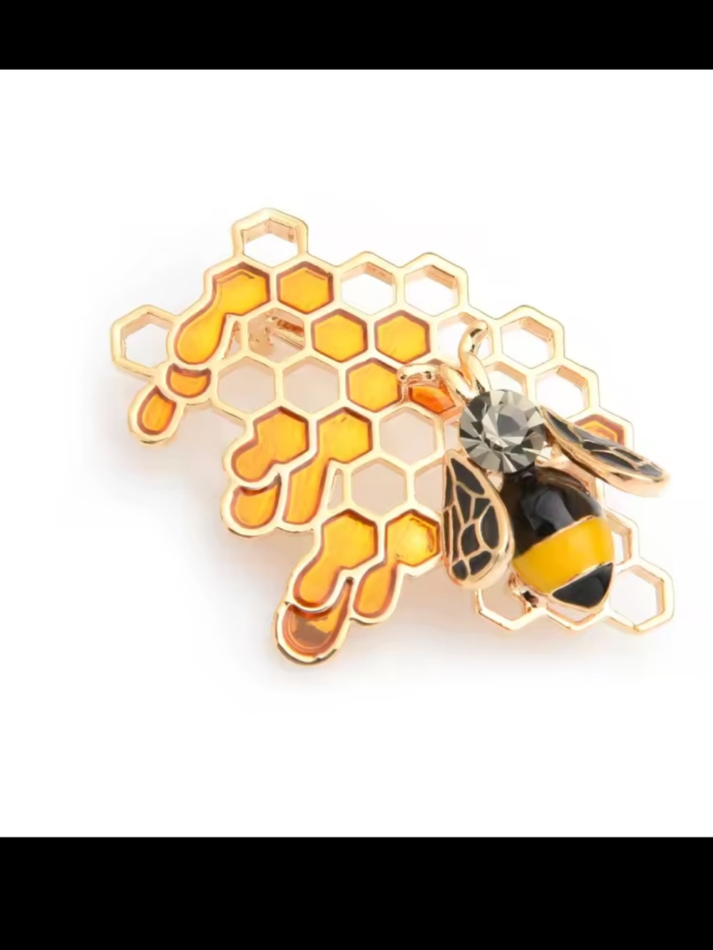 Vintage Inspired Honey Bee Honeycomb Brooch Gold Tone Pin - Picture 3 of 6
